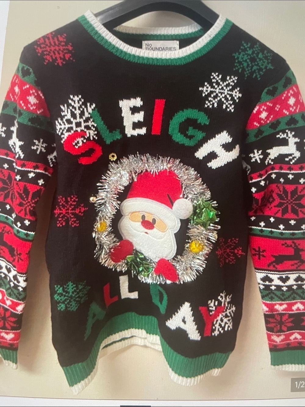 No Boundaries womens Black ‘Sleigh All Day’ Holiday Sweater
